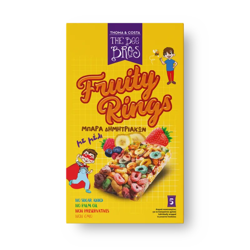 THE BEE BROS Μπάρα Δημητριακών Fruity Rings με Μέλι 5X25gr
